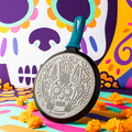 10.5 Inch Seasoned Cast Iron Xolo Sugar Skull Griddle with Deluxe Handle Holder