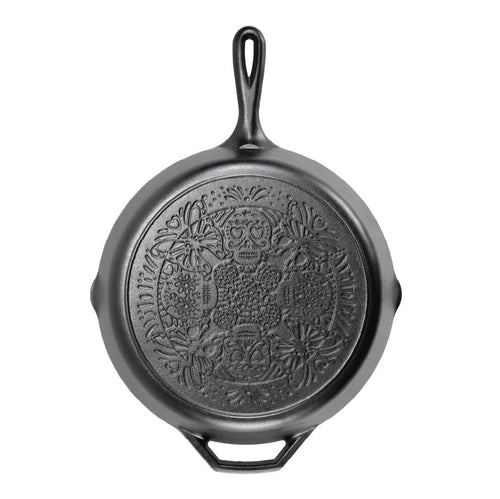 12 Inch Seasoned Cast Iron Butterfly Sugar Skull Skillet