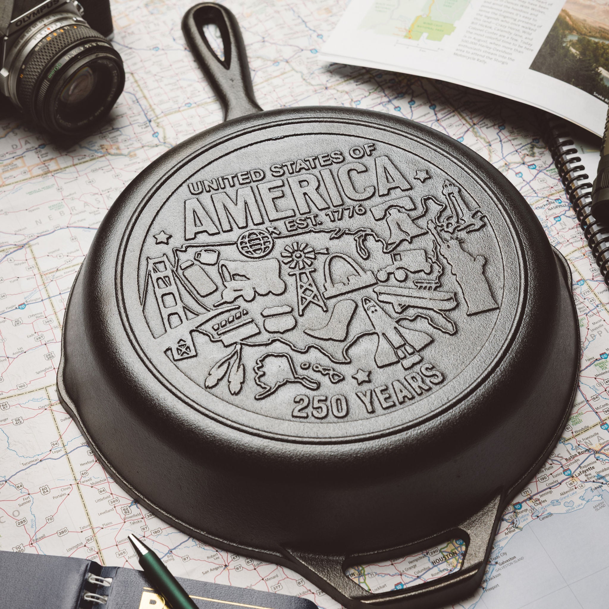 Lodge 10.25 Inch Seasoned Cast Iron Skillet USA Icons