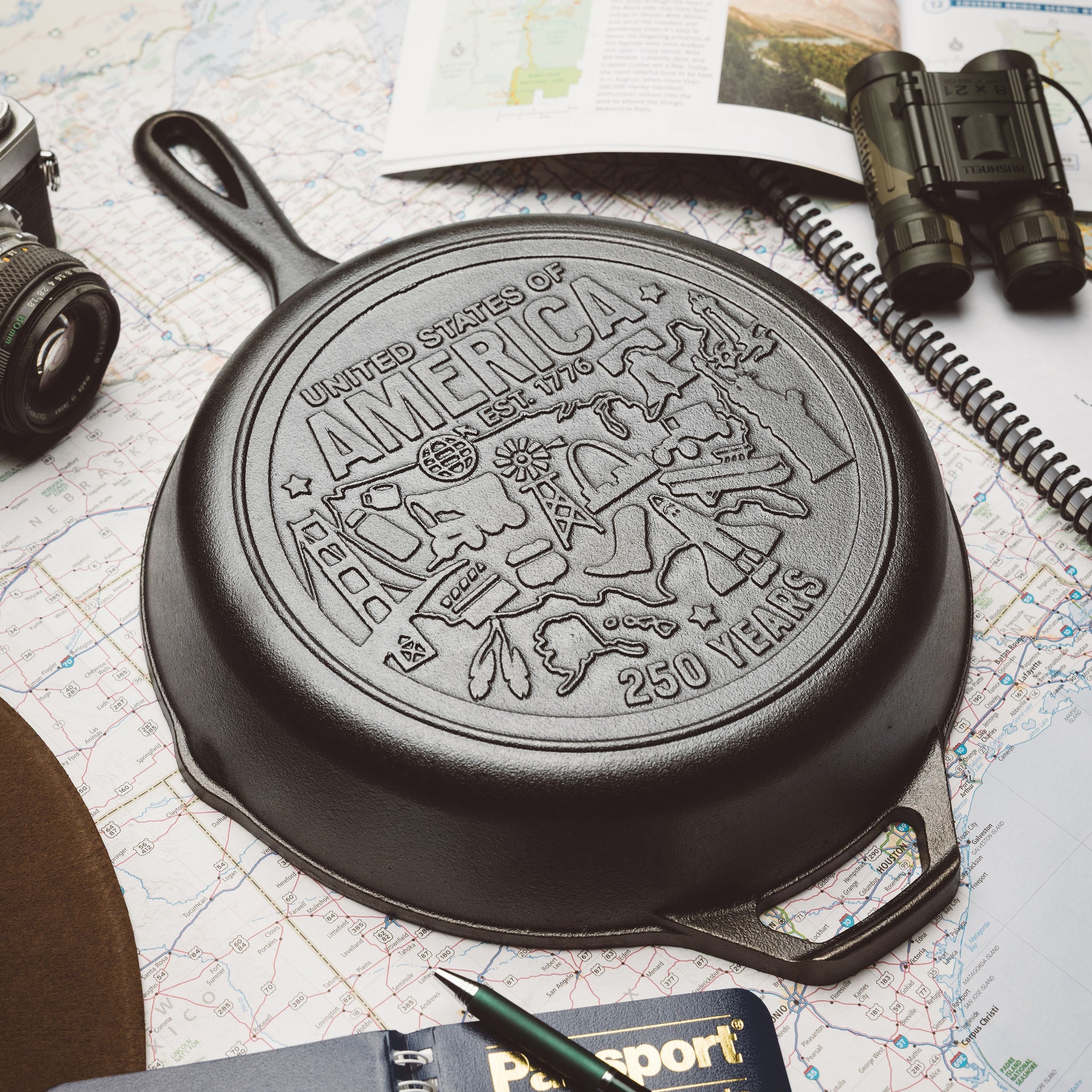Lodge 10.25 Inch Seasoned Cast Iron Skillet USA Icons