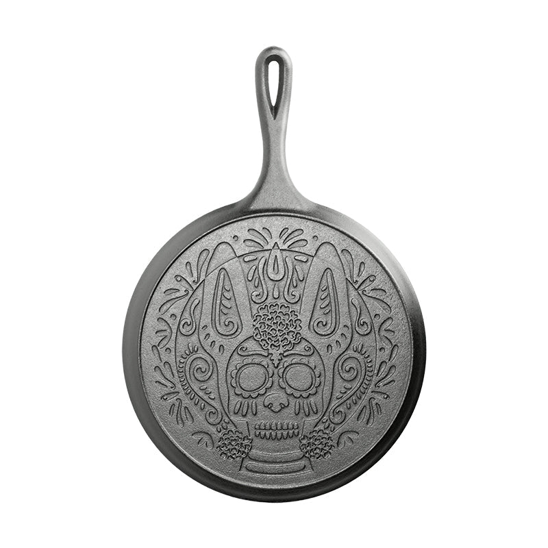 10.5 Inch Seasoned Cast Iron Xolo Sugar Skull Griddle