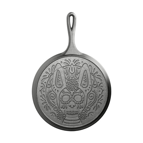 10.5 Inch Seasoned Cast Iron Xolo Sugar Skull Griddle